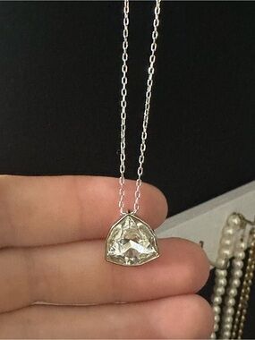 Swarovski Silver Necklace with Clear Triangular Crystal Pendant